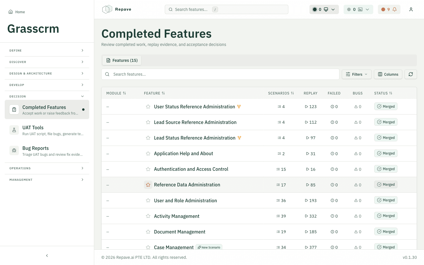 Review completed work by replay