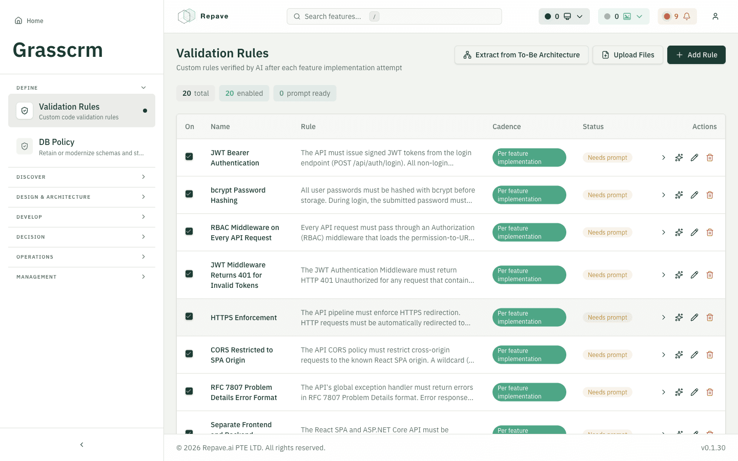 Validation rules the AI must obey