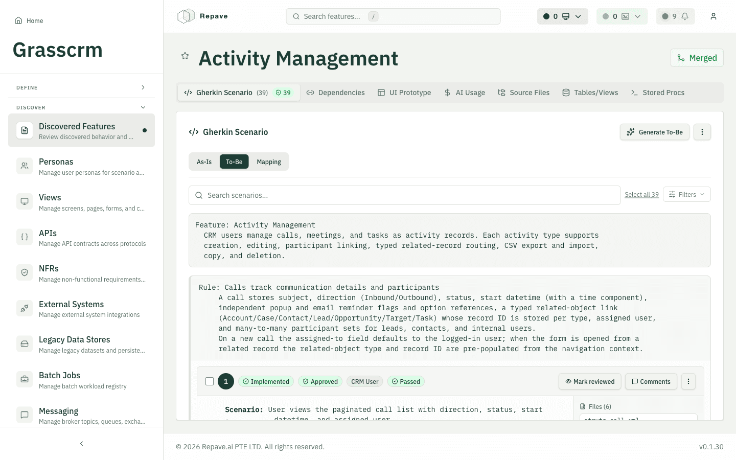 Behavior captured as BDD scenarios